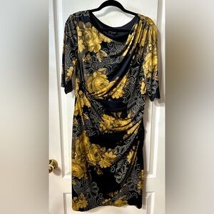 Connected Apparel Black and Gold Floral Dress
